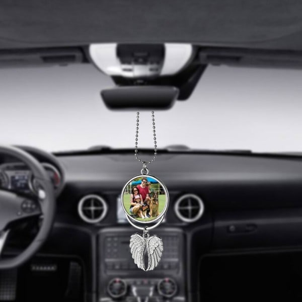 Sublimering Blanks Bil Hänge Ängel Vinge Rearview Spegel Dekoration Hängande Charm Ornament