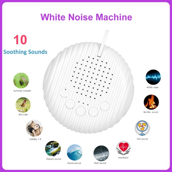 Hvit støy lyd maskin bærbar baby søvn maskin 10 beroligende lyder volum justerbar innebygd oppladbart batteri usb