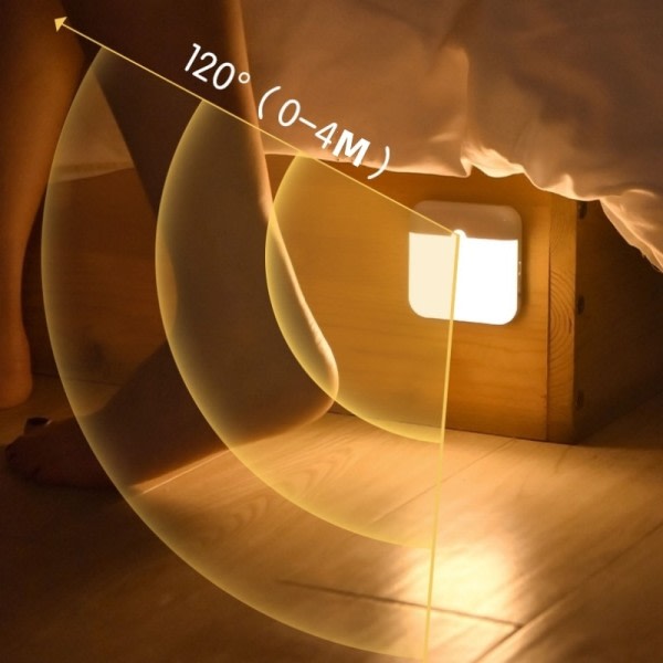 Bevegelse Sensor Led Lys Usb Lade Firkantet Lampe for Soverom Kjøkken Trapp Gang Garderobe Skap Belysning