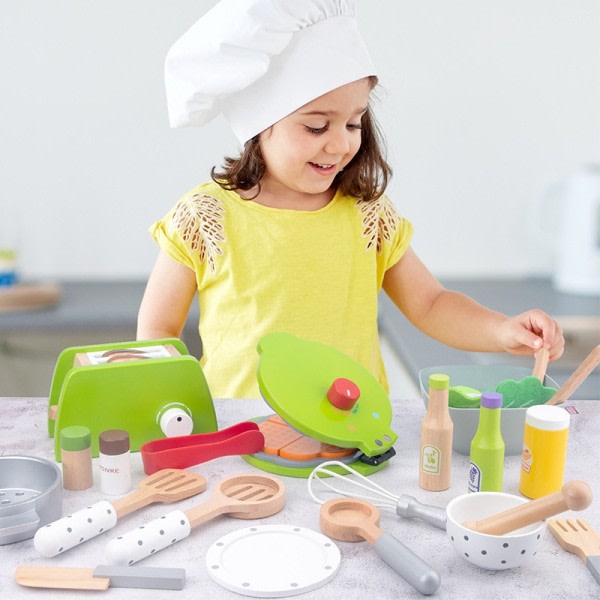 DIY Trä Kök Leksak Låtsas Leka Simulering Modell Set Kaffe Maskin Matlagning Pedagogiska leksaker