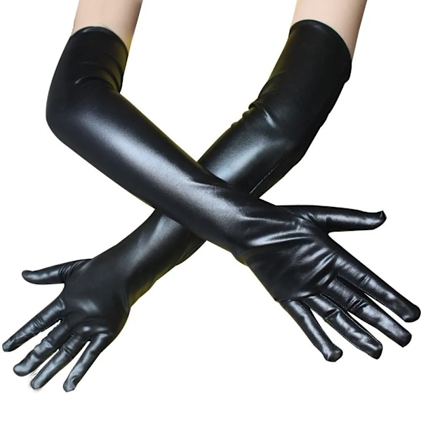 Voksen Lang Patent Skinn Belagt Stang Dance Performance Hansker