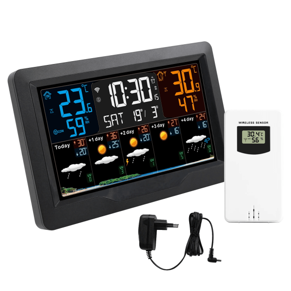 Hög kvalitet WIFI Smart Väder Station Inomhus Ute Temperatur Fuktighet Mätare Väder Prognos Multifunktionell Väder Väckarklocka