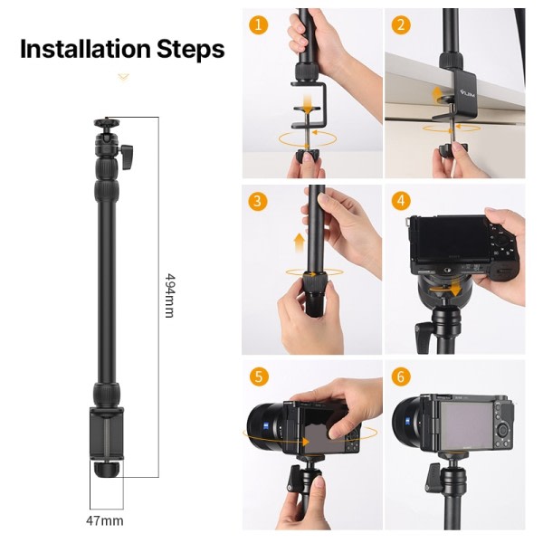 Stativ Klämma 90cm Skrivbord Light Stand Live Bom Arm med 1/4" Ball Head
