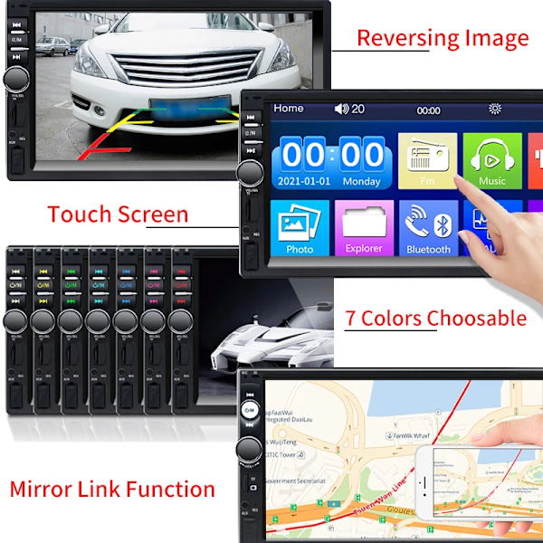 7 Tuuma 1 Din Auto Radio MP5 Multimedia soitin kosketus näyttö FM ISO Virta Aux tulo Bluetooth USB