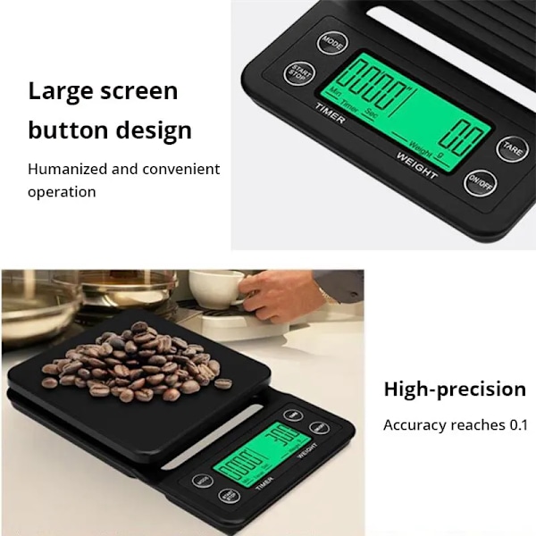 Svart Precision Kaffe Droppar Våg 0,1g Kaffe Droppar Våg Med Timer Digital Kök Våg