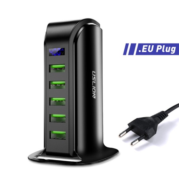 5 Multi Port USB Laddare Hub För Mobil Telefon EU  Plug LED Display USB Laddning Desktop Station Dock laddare