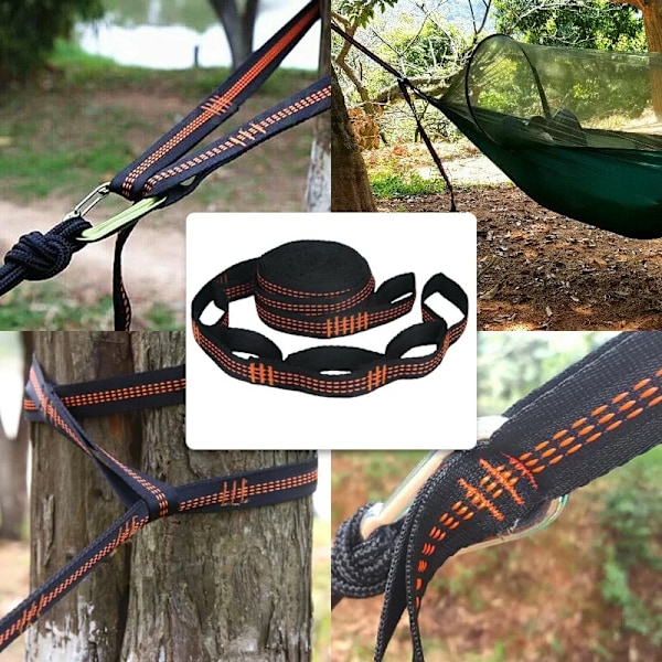 4 delar Hängmatta Remmar Special Förstärkta Polyester Remmar 5 Ring Hög Lastbärande Hulingförsedd Svart Utomhus Camping Hängmatta Remmar