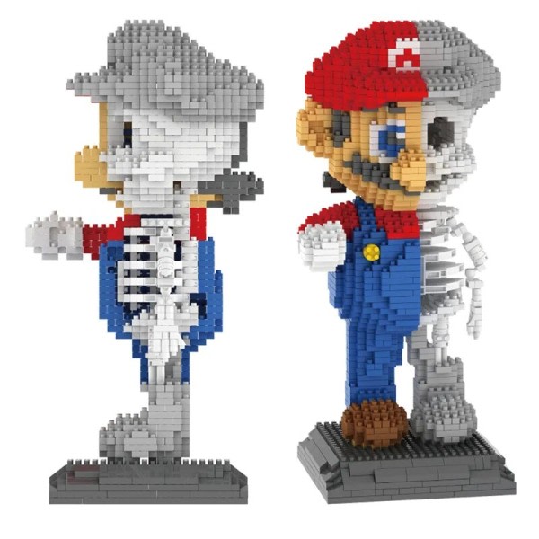 Super Bros Skjelett Blokk Bygning Anime Figurer Halvt Menneske Mikro Miniatyr Klosser Modell Barne Leker