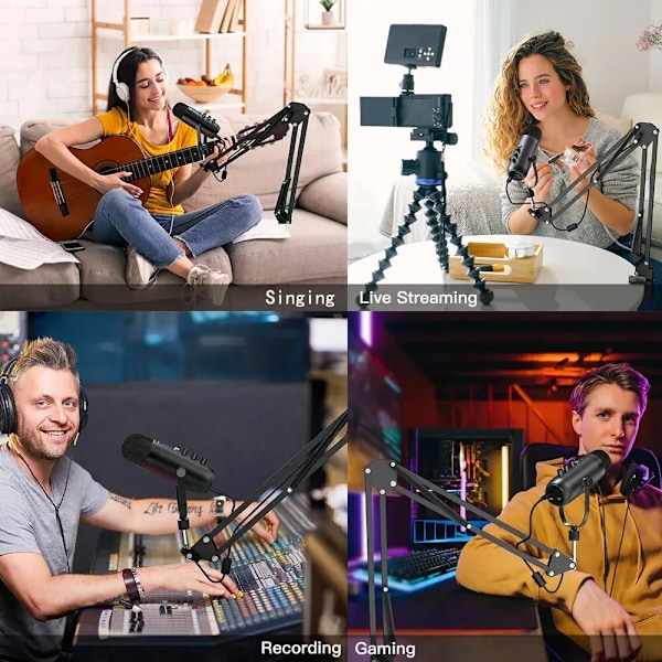 Professionell USB Streaming Podcast PC Mikrofon Studio Kardioid Kondensator Mic Kit med Bom Arm För Inspelning Twitch YouTube