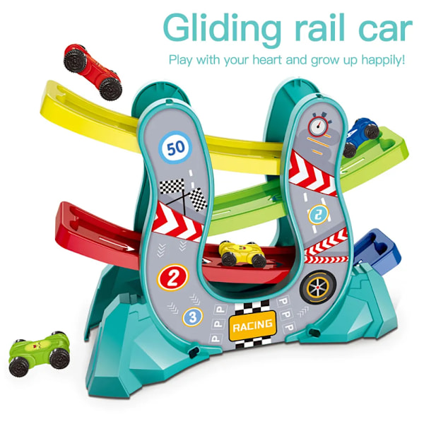Svæveflyvning biler rampe racer biler racer bane bil 4 niveauer zig zag rampe bil racing legetøj køretøjer