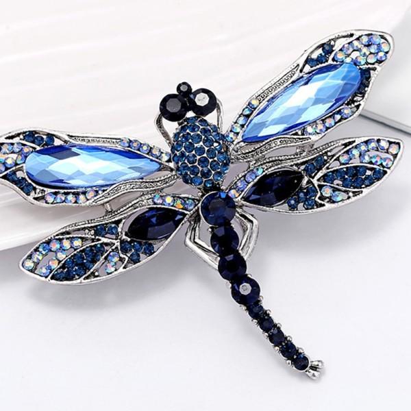 Blå Krystal Vintage Dragonfly Brocher til Kvinder High Grade Mode Insekt Broche Nåle