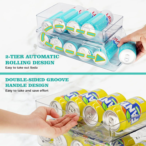 2 pack läsk burk organisator dispenser för kylskåp