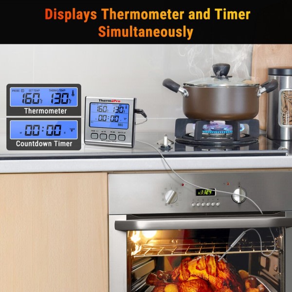 Digital Bakgrunnsbelysning LCD Display Dobbel Sond BBQ Ovn Kjøtt Grill Matlaging Kjøkken Termometer