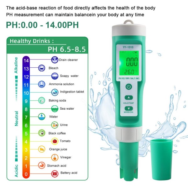 10 in 1 PH/EC/TDS/ORP/H2/Fertile/Salinity/S.G./Rresistivity/Temp  Vatten Kvalitet Meter Digital Multifunktion Tester