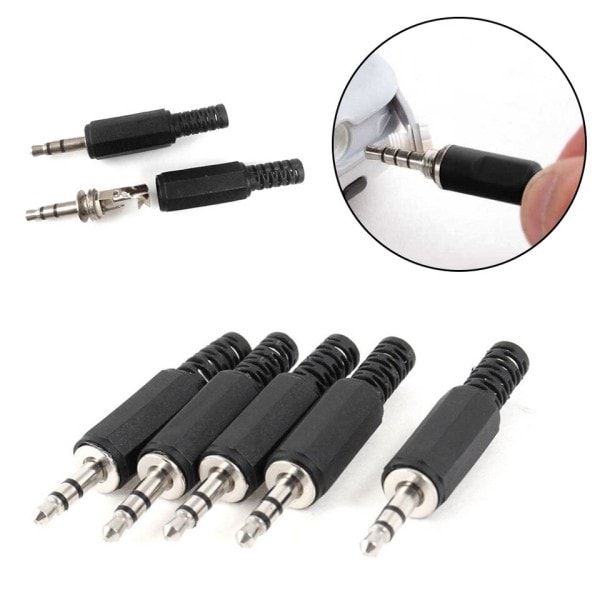 5 stk 3,5 mm hodetelefon kontakt hann to kanals lyd jack plugg