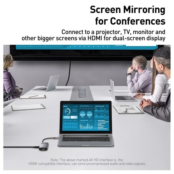 USB C keskitin 4K@30Hz USB C HDMI-yhteensopiva 8-in-1 USB Hub RJ45 PD 100W sovitin