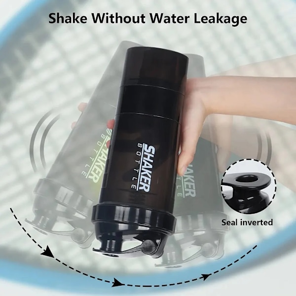 3 lager shaker protein flaska pulver shake kopp vatten flaska plast mixer kopp