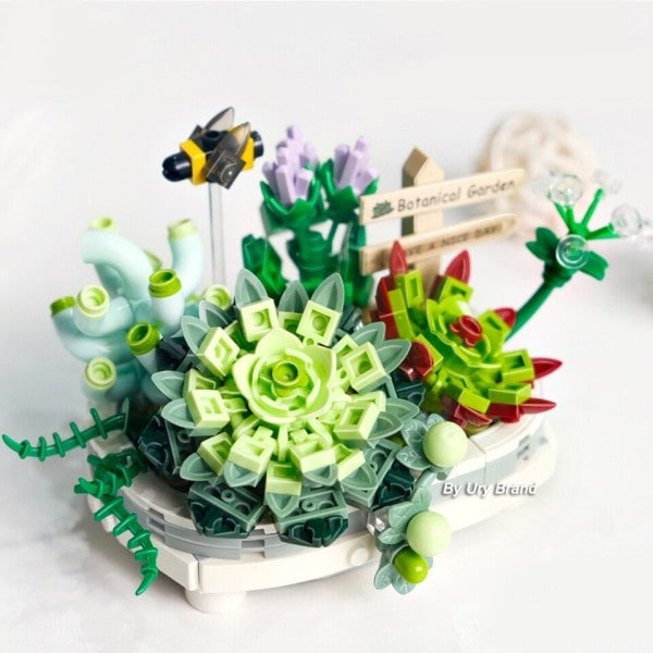 Desktop Bonsai Evig Blomma Rosa Sakura Körsbärsträd Kruka Växt 3D Modell Gör-det-själv Mini block tegelstenar byggnad leksak