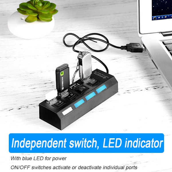 Hög Speed 7 Portar USB HUB 2.0 Adapter Expander Multi USB Splitter Multiple Extender med LED Lampa