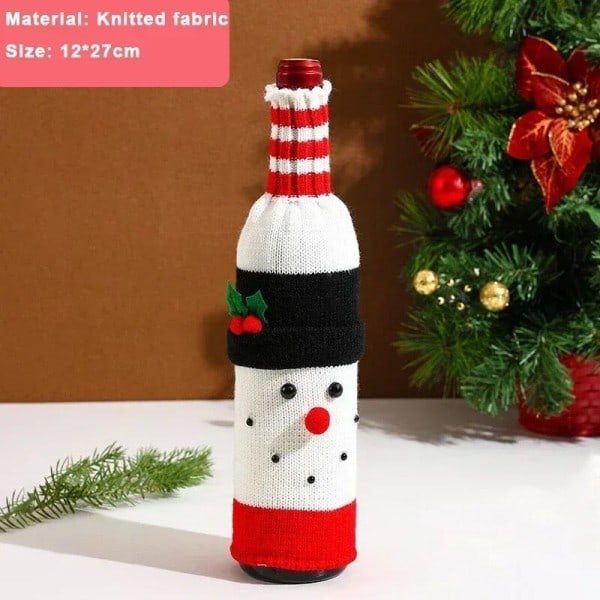 Jul vin flaska överdrag set tomten snögubben vävd vin flaska påsar till julfest middag bord dekorationer