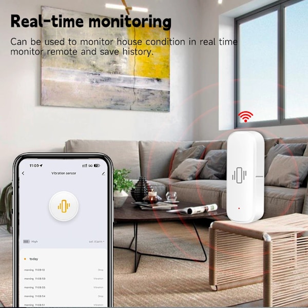 4 delar Smart Vibration Sensor Detektering Smart Life APP Meddelande Realtid Monitor