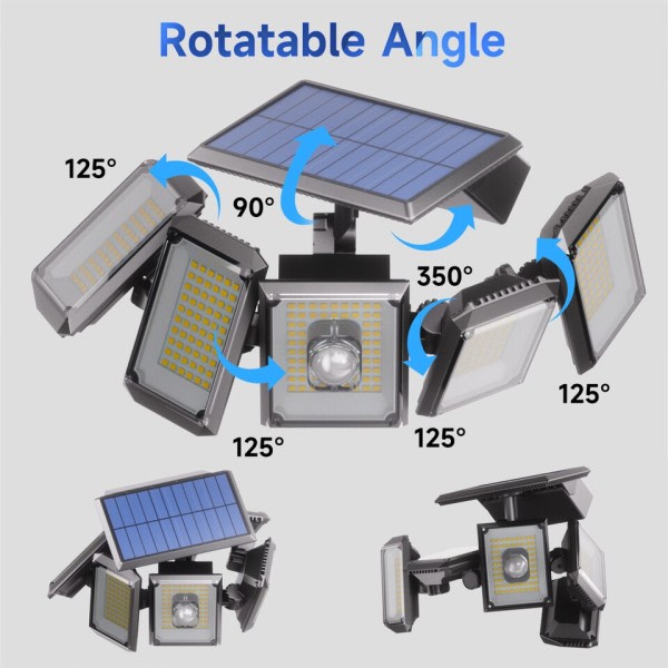 5 Hoveder Solar 300 LED Lys Udendørs Bevægelse Sensor Vandtæt Vidvinkel Belysning Væg Lampe