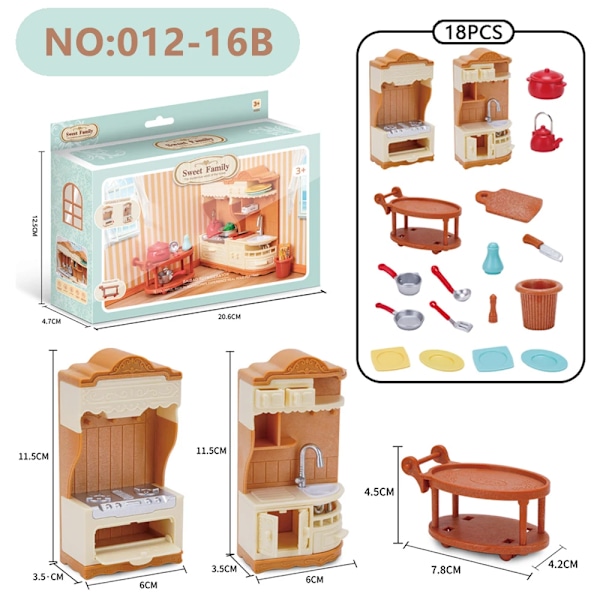 Skog Familj  Kök Möbler Badrum Sovrum Bakgods Set Miniatyr Modell Dockhus Tillbehör Kylskåp