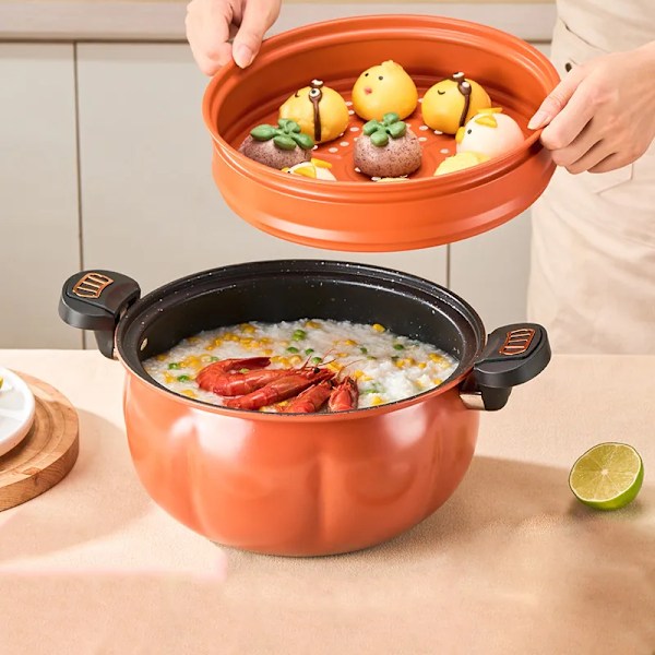 Pumpa gryta Multifunktionell Gjut Järn Lätt Tryck kokare Bräss Koka Ånga Gryta Nonstick Grytor Matlagning Grytor