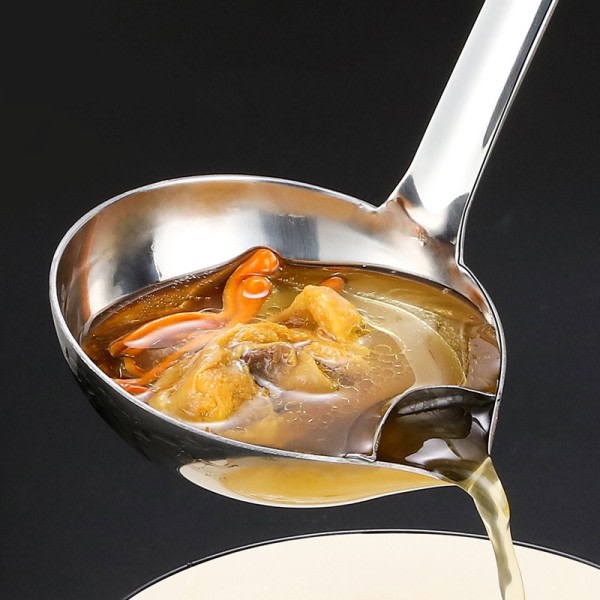 Rustfrit stål dørslag ske suppe kolander køkken suppe sovs olie suppe fedt separator øser skimmer ske