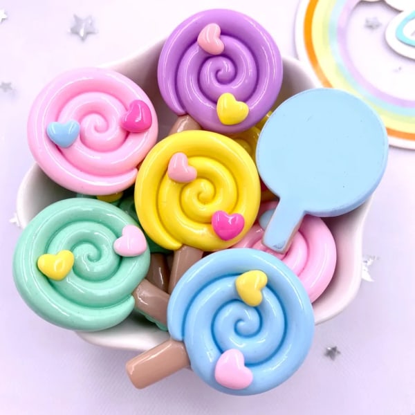 Malt fargerik harpiks stor kjærlighet lollipop flatback kabochon stein figurer 10 biter