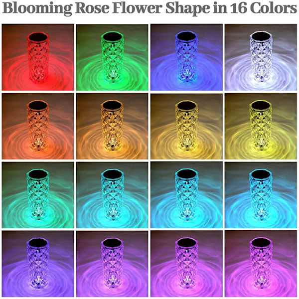 LED Krystal Bord Lampe Rose Lys Projektor 3/16 Farver Touch Nat Lys Romantisk Diamant Atmosfære Lys USB Home Bar Dekor
