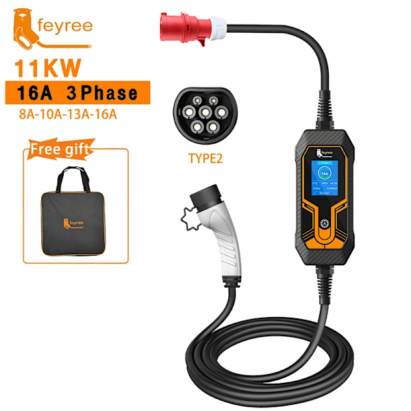 1KW 16A EV Bärbar Laddare Typ2  EVSE Laddning Låda El Bil Laddare