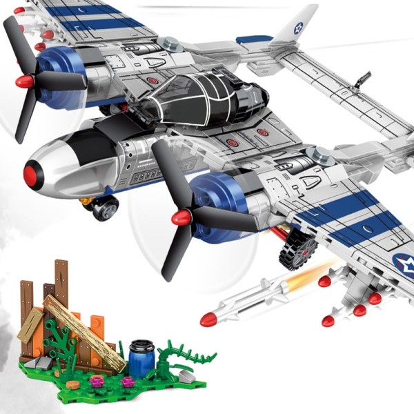 Teknisk MOC Fighter Plane Building Blocks Expert P38 Transport Plane Modell Bricks Montage Leksaker