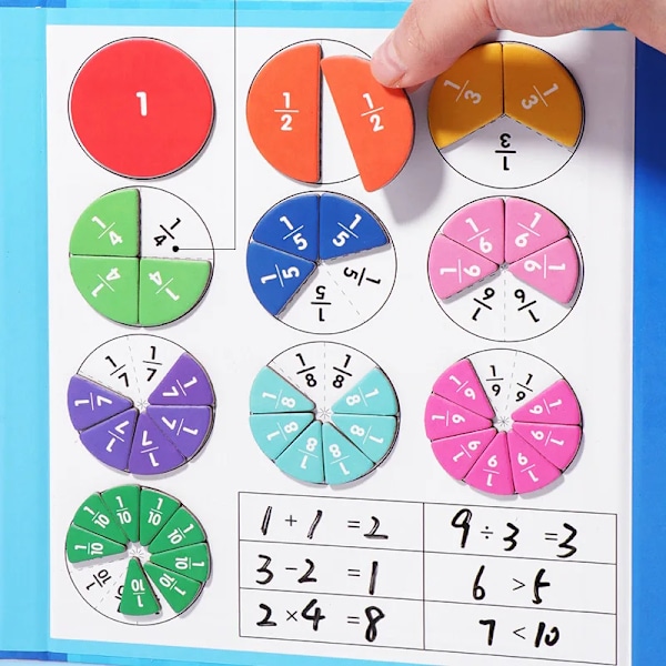 Magnetisk brøk læring matematik legetøj montessori regne undervisning hjælpemidler træ bog undervisningslegetøj til børn