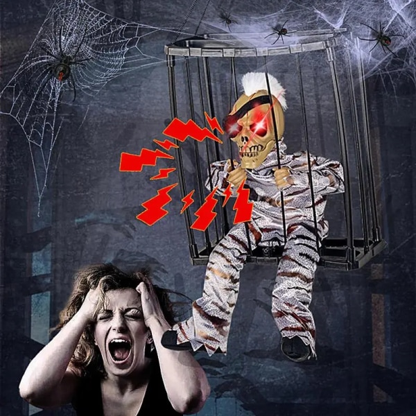 Halloween Dekoration Fange Spøgelse I Bur Skræmme Kranium Prop Elektrisk Skelet Legetøj
