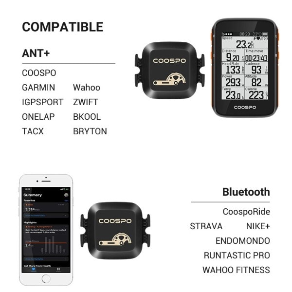 BK467 Cadence og Speed Sensor Dobbelt Mode Omdr./min. Monitor Bluetooth 4.0 ANT Road Bike