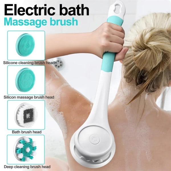 Multifunksjon Elektrisk Badebad Børste Massager Rygggnidning Børste Langt håndtak Spinning Kropp Rengjøring Spa Massasje Dusj Børste sett