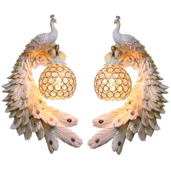 Moderne Tvillinger Påfugl Vegg Lampe Kreativ Fargerikt Gull Hvit Vegg Lys LED Krystal Metal Vegg lamper