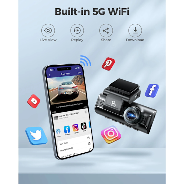 Bil DVR Dash Cam 4K 5,8Ghz WiFi 2/3 Kameror Främre/Cabin/Rear Cam GPS Natt Vision Parkering Monitor