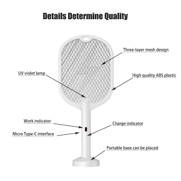 3 in 1 sähkö Mosquito Swatter, Mosquito Killer lamppu   TYPE-C latauksella
