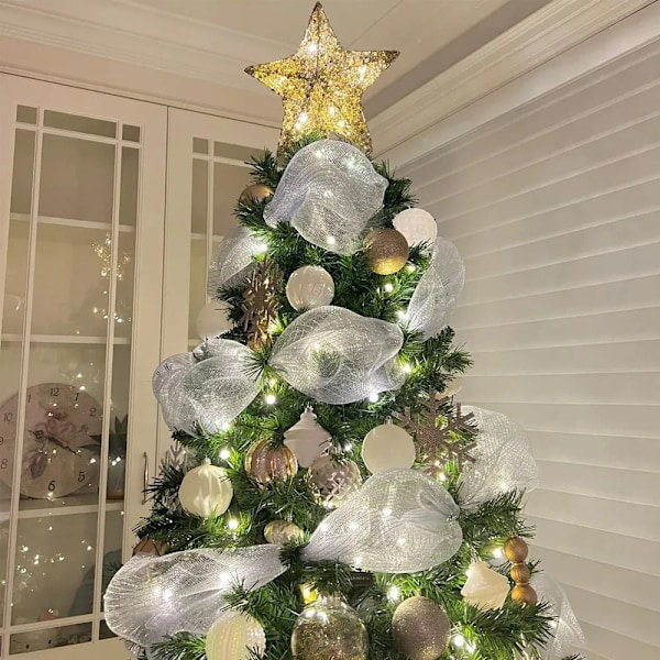 Joulu Seppele Mesh Kulta Siver DIY Joulu Kuusi Nauha koristelu Hyvää Joulua