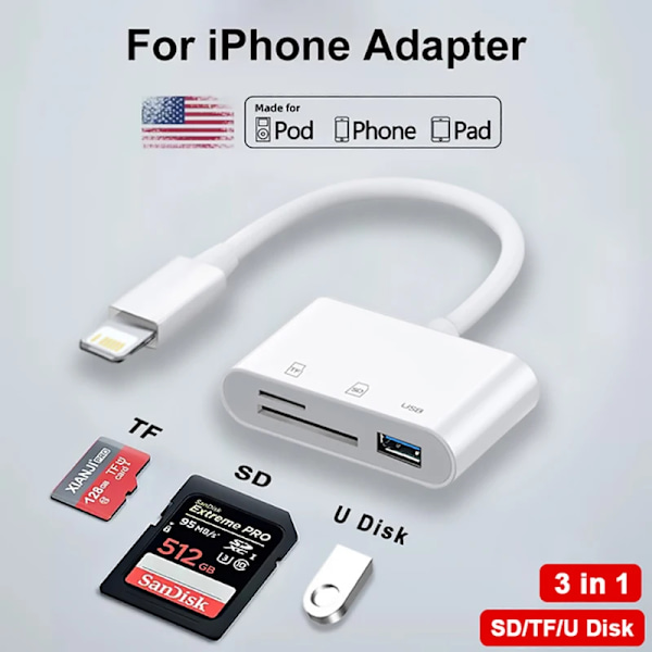 3 In 1 SD TF kortti lukija USB C kamera muunnin