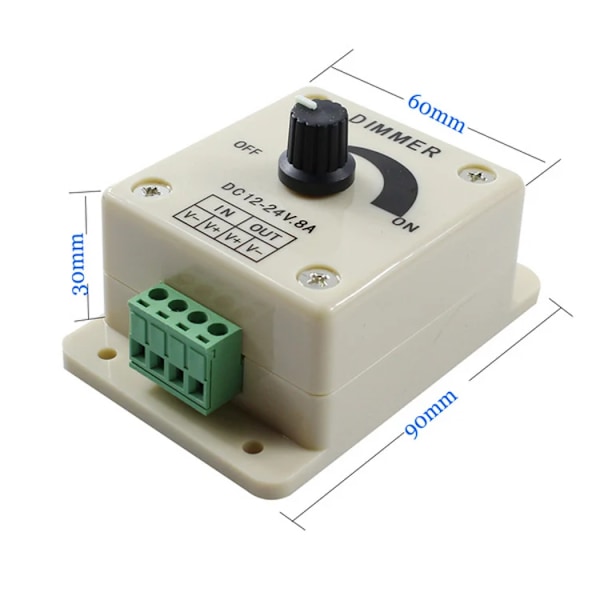 Vit LED Dimmer DC 12V 24V 8A Justerbar Ljusstyrka Kontroller Switch Lampa Glödlampa Strip Drivruta Enkel Färg Ljus Strömförsörjning