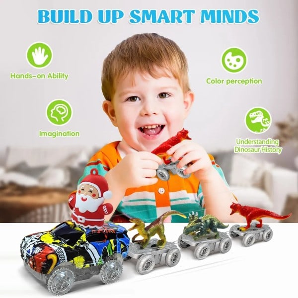 Jul Dinosaur Legetøj Create A Dinosaur World Road Race-Flexible Track Santa Claus Bil
