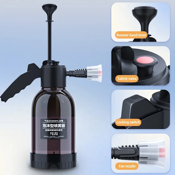 2L Hånd Pumpe Skum Sprayer Pneumatisk Vaske Skum Sne Skum Høj tryk Bilvask Spray Flaske