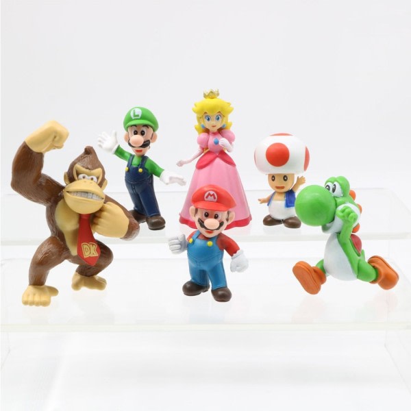 6 stk/set Super Mario Bros PVC Action Figur Legetøj Dukker Model Sæt Luigi Yoshi Donkey Kong Svamp til børn fødselsdagsgaver