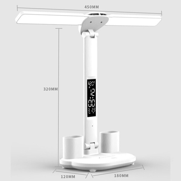 LED Klocka Bord Lampa USB Laddbar Dimbar Skrivbord Lampa Fullbar Ögonskydd Läs Natt Ljus