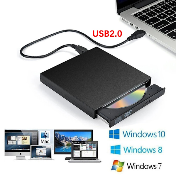 USB 2.0 Ekstern DVD afspiller cd drev mp3 musik film bærbar læser