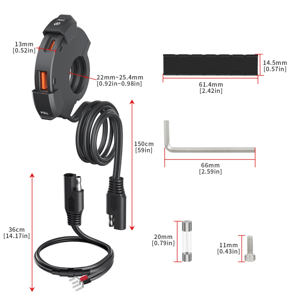 Bästa kvalitet  QC3.0 Motorcykel USB Laddare 48W USB-C Ström Adapter Vattentät Styre Montering Fäste Kamera Telefon Laddare