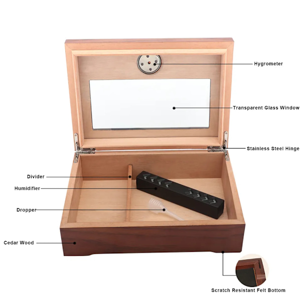Hygrometer luftfuktare bärbar rökning  tillbehör glas fönster cigarett cederträ fodral